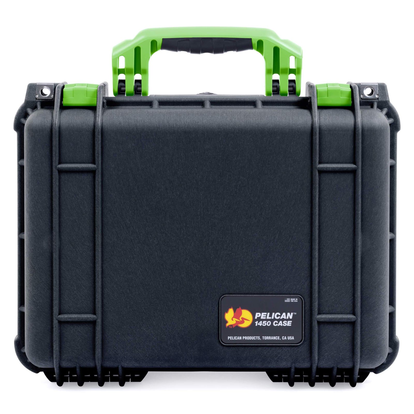 Pelican 1450 Case, Black with Lime Green Handle & Latches ColorCase