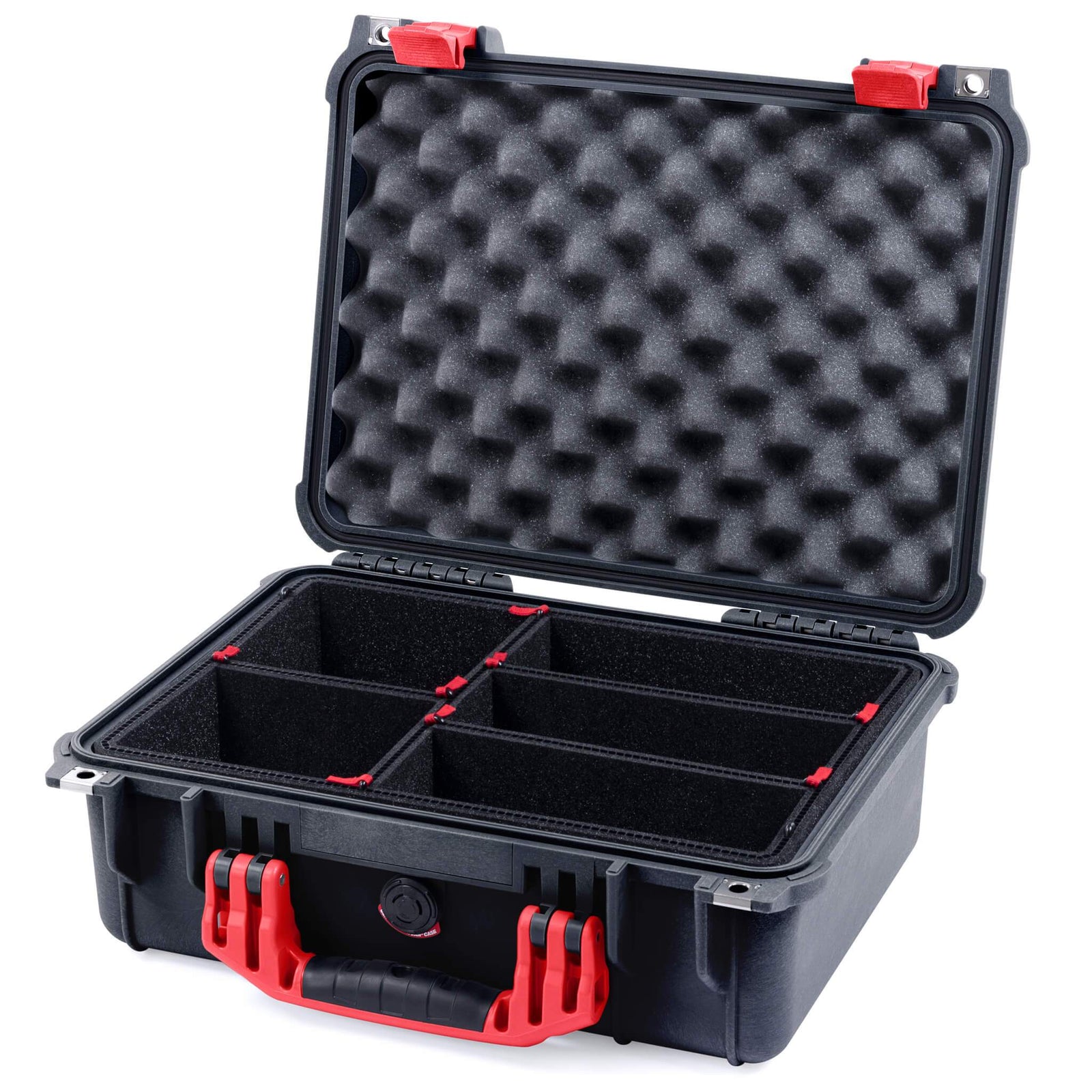 Pelican 1450 Case, Black with Red Handle & Latches TrekPak Divider System with Convolute Lid Foam ColorCase 014500-0020-110-320
