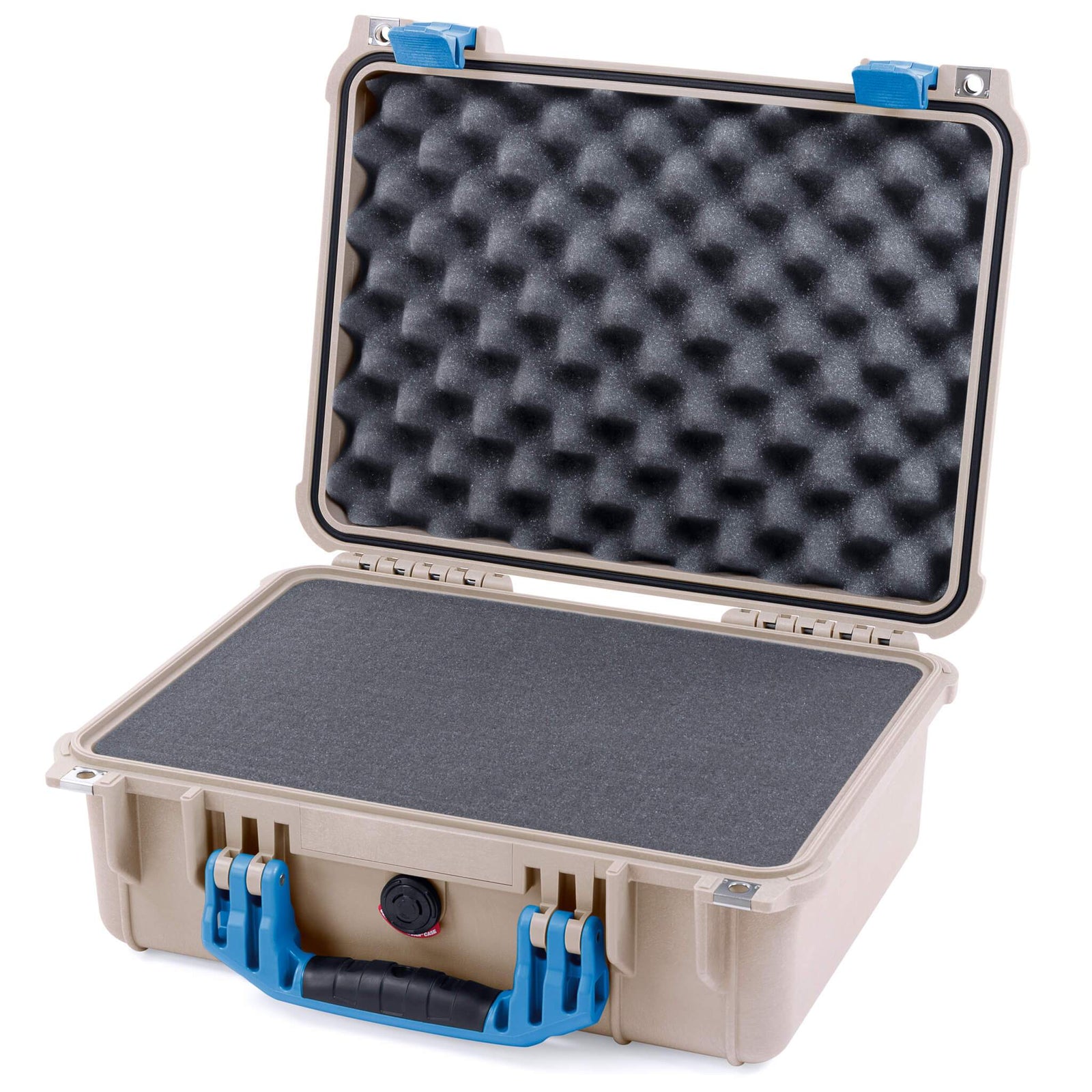 Pelican 1450 Case, Desert Tan with Blue Handle & Latches Pick & Pluck Foam with Convolute Lid Foam ColorCase 014500-0001-310-120