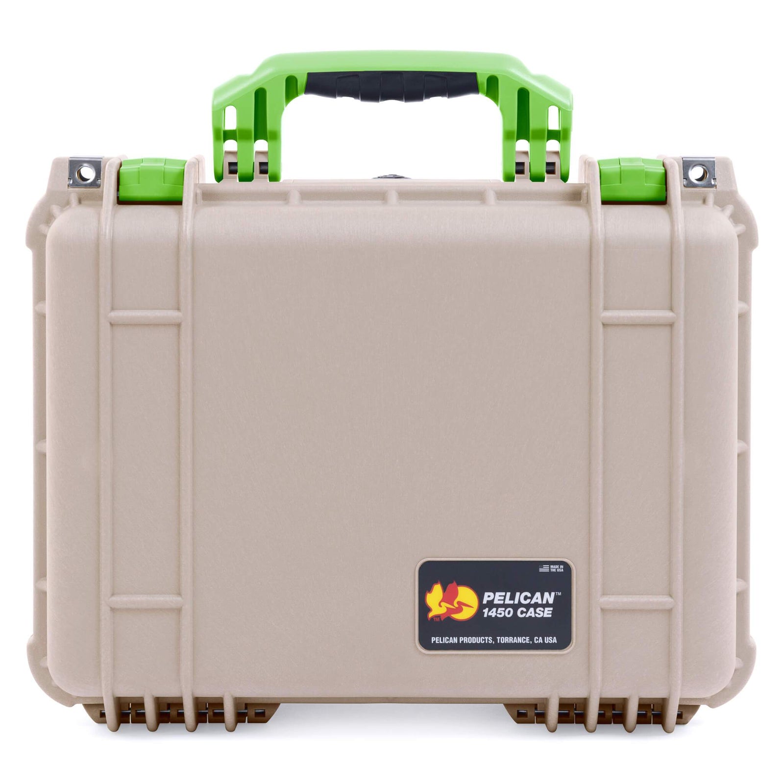 Pelican 1450 Case, Desert Tan with Lime Green Handle & Latches ColorCase