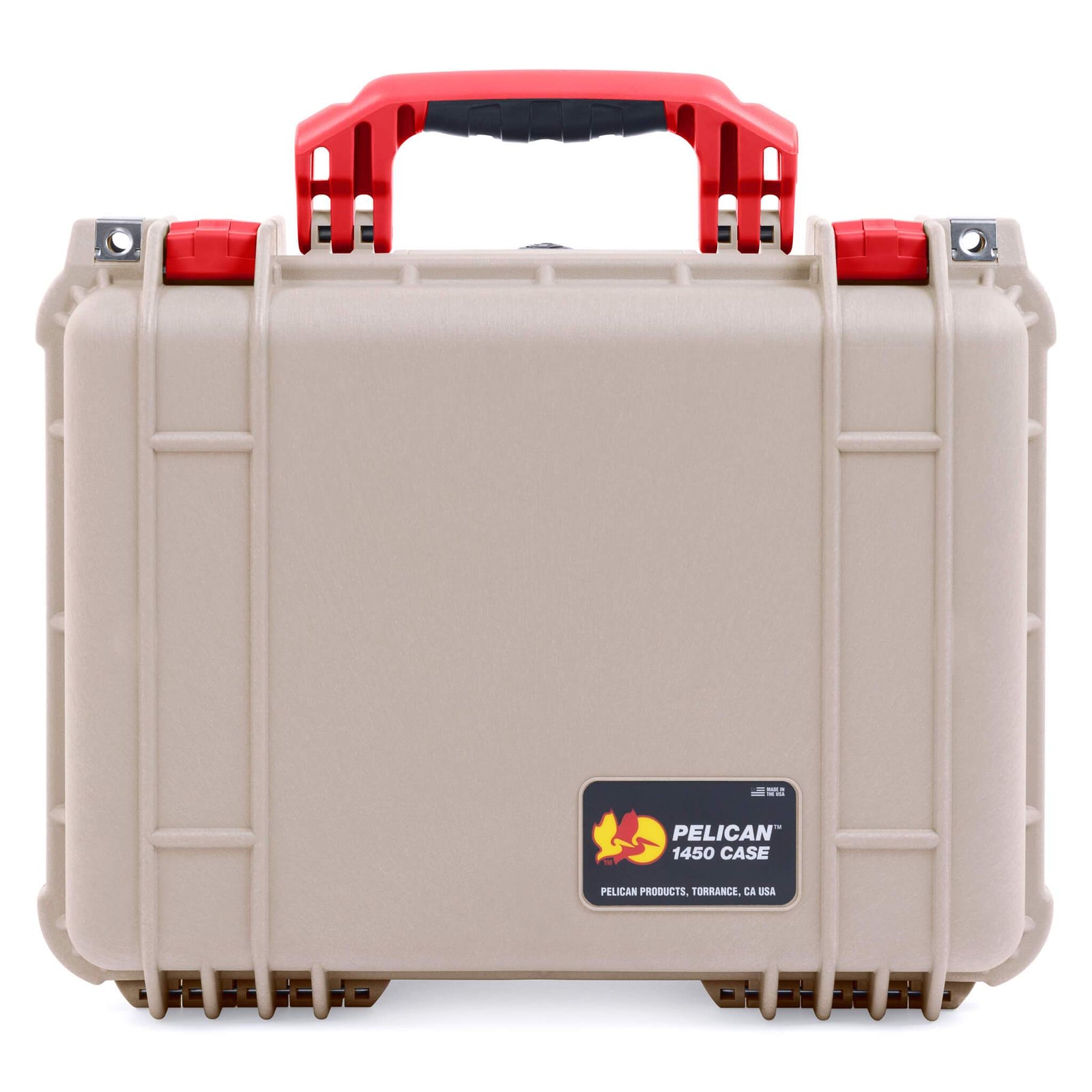 Pelican 1450 Case, Desert Tan with Red Handle & Latches ColorCase