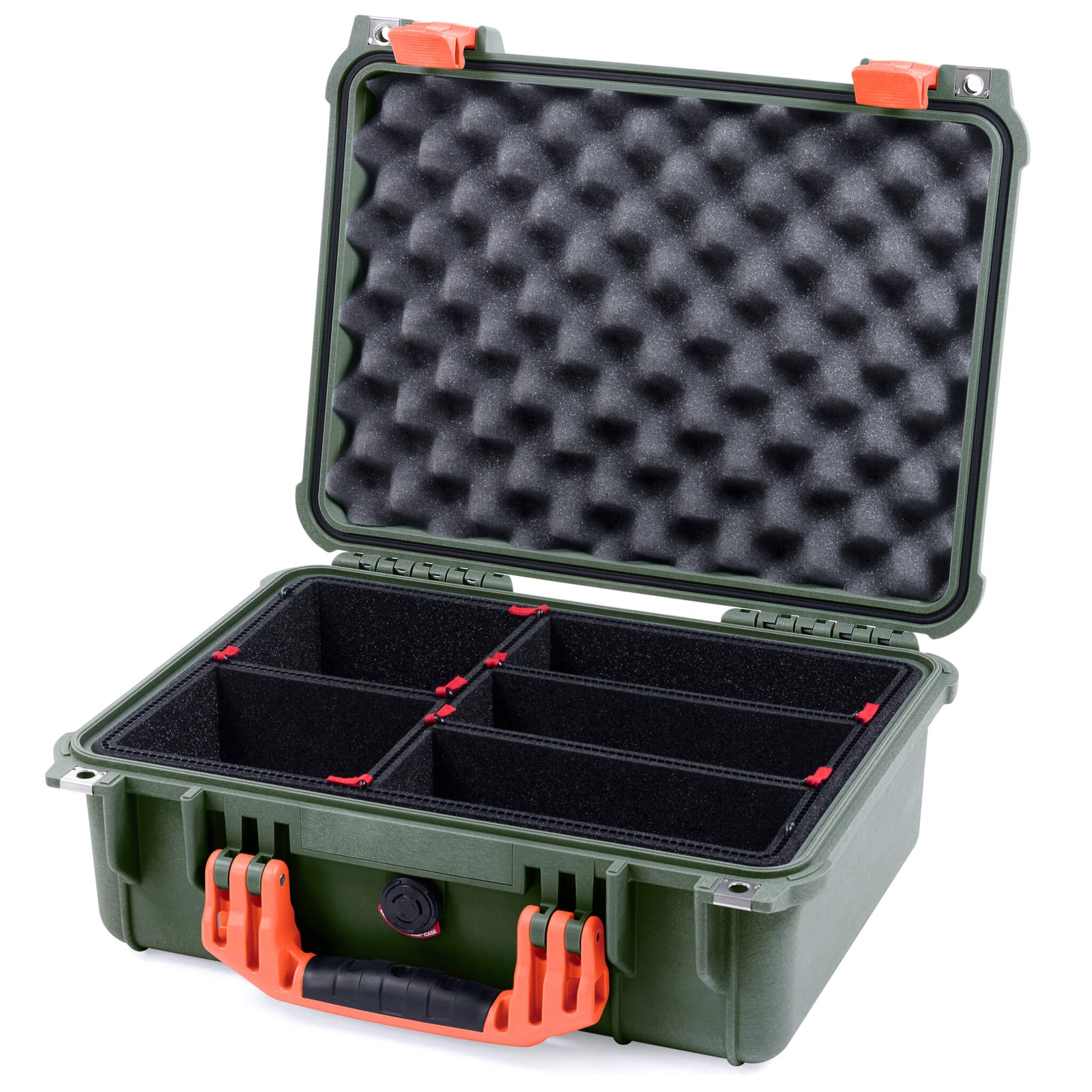 Pelican 1450 Case, OD Green with Orange Handle & Latches TrekPak Divider System with Convolute Lid Foam ColorCase 014500-0020-130-150
