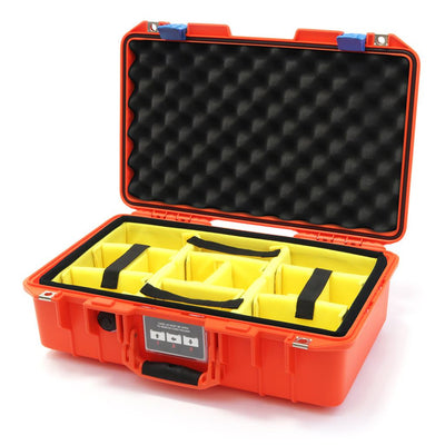 Pelican 1485 Air Case, Orange with Blue Latches Yellow Padded Microfiber Dividers with Convolute Lid Foam ColorCase 014850-0010-150-120