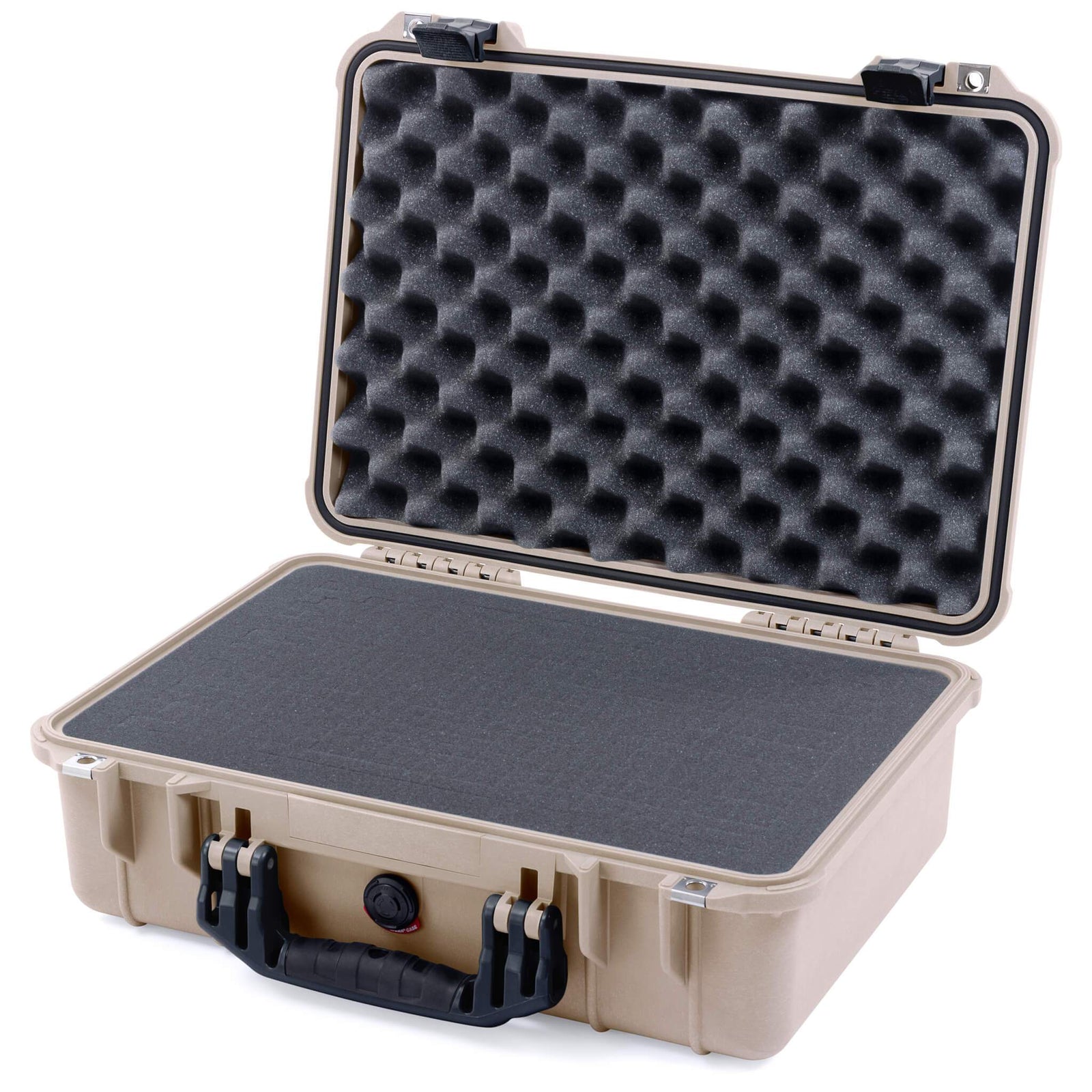 Pelican 1500 Case, Desert Tan with Black Handle & Latches Pick & Pluck Foam with Convolute Lid Foam ColorCase 015000-0001-310-110