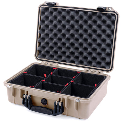 Pelican 1500 Case, Desert Tan with Black Handle & Latches TrekPak Divider System with Convolute Lid Foam ColorCase 015000-0020-310-110