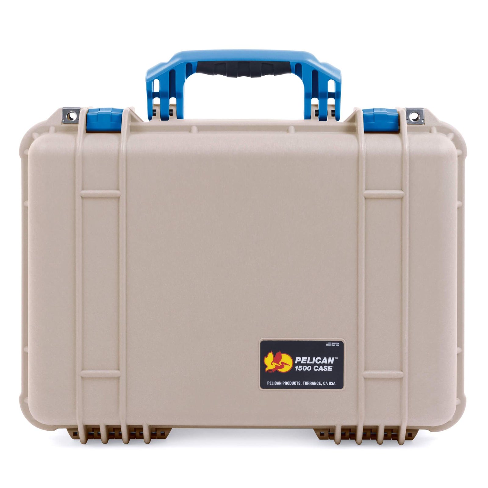 Pelican 1500 Case, Desert Tan with Blue Handle & Latches ColorCase