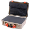 Pelican 1500 Case, Desert Tan with Orange Handle & Latches Pick & Pluck Foam with Computer Pouch ColorCase 015000-0201-310-150