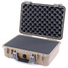 Pelican 1500 Case, Desert Tan with Silver Handle & Latches Pick & Pluck Foam with Convolute Lid Foam ColorCase 015000-0001-310-180