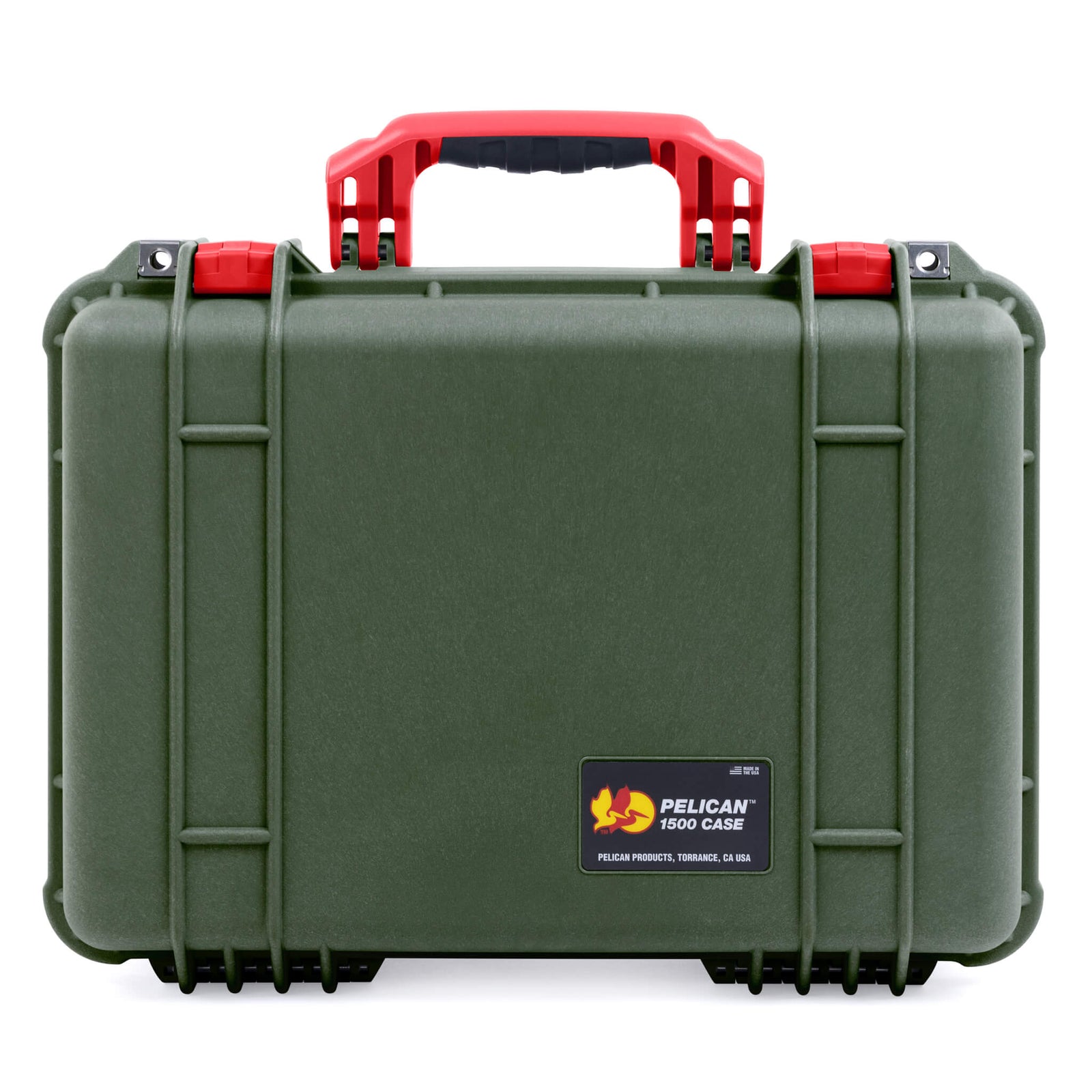 Pelican 1500 Case, OD Green with Red Handle & Latches ColorCase