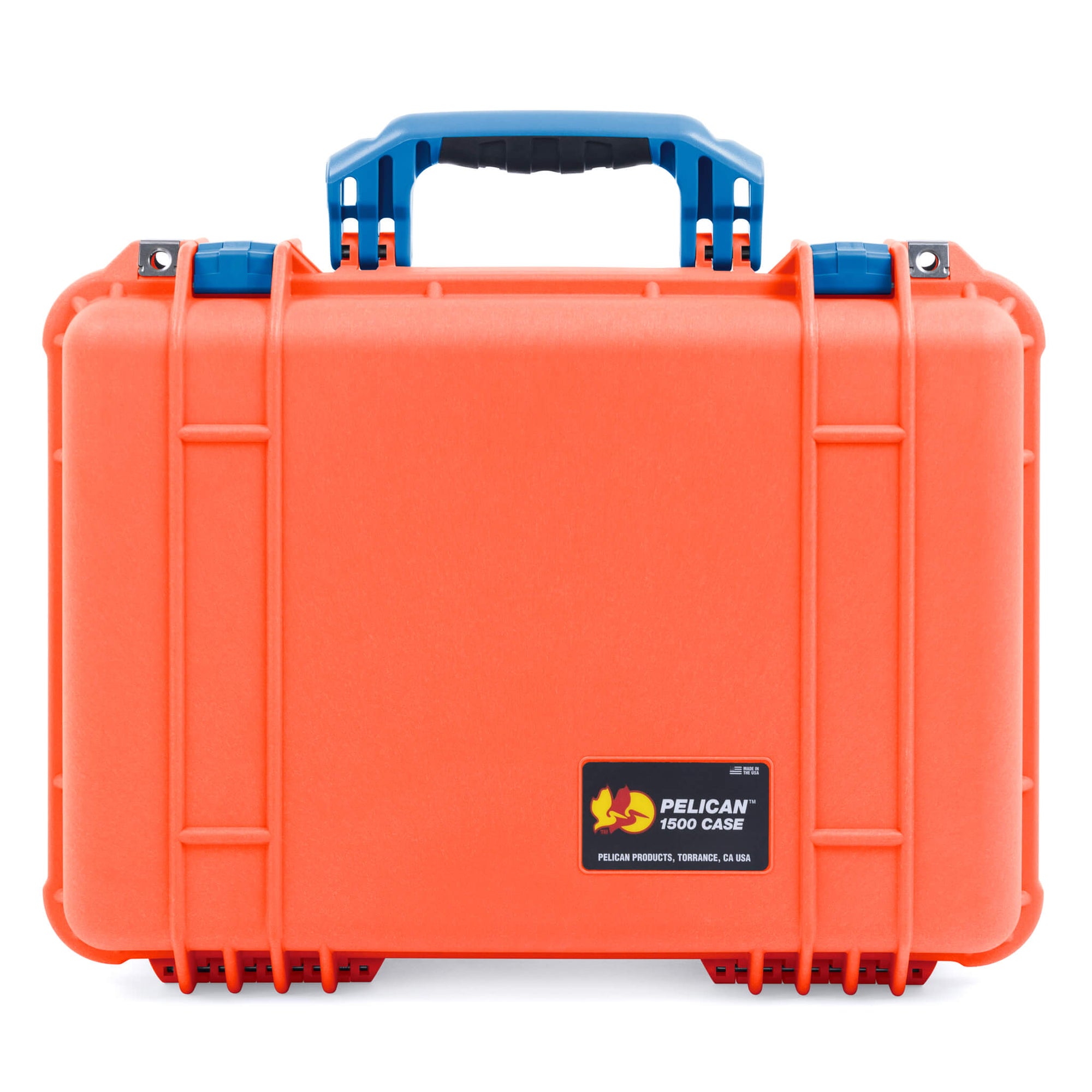 Pelican 1500 Case, Orange with Blue Handle & Latches ColorCase 