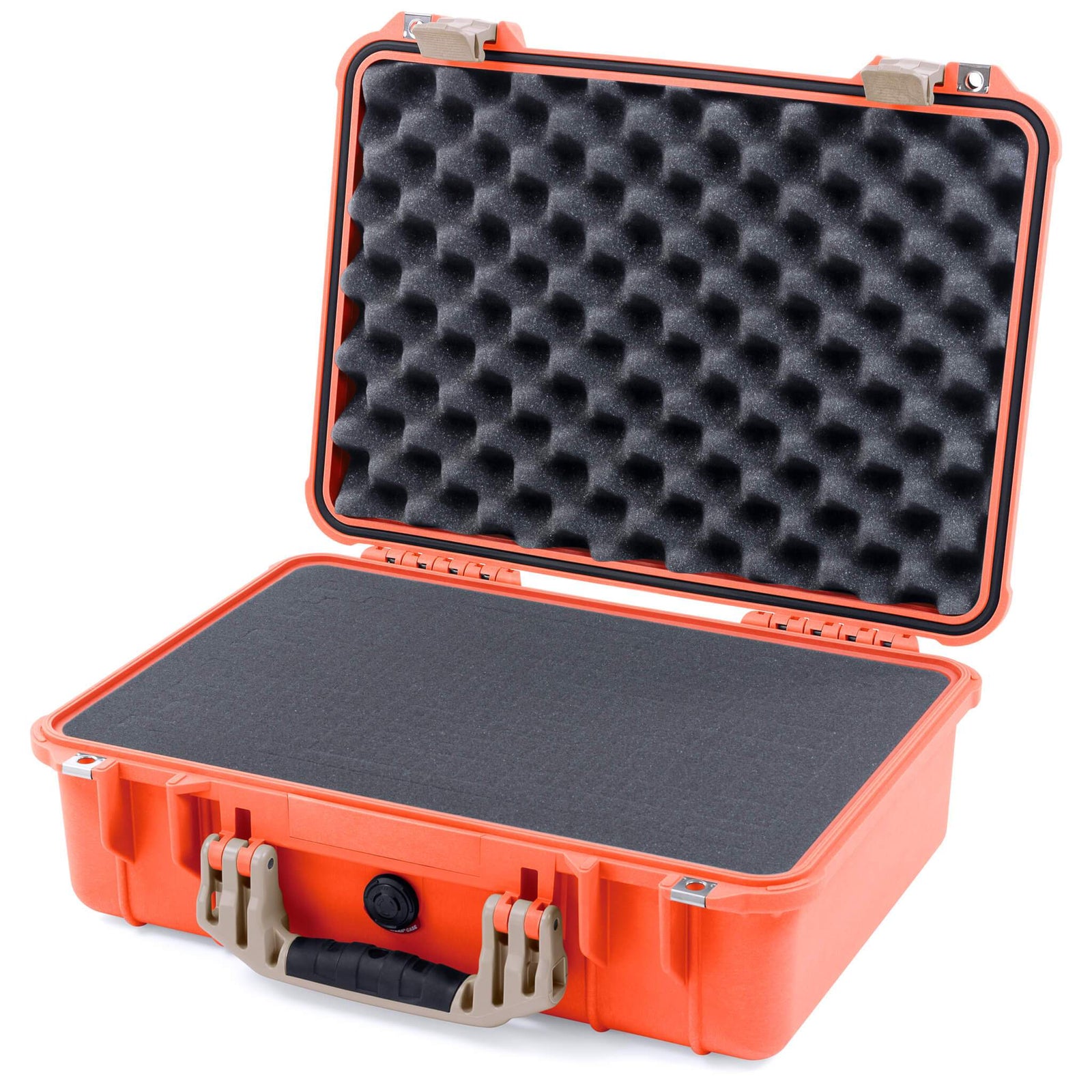 Pelican 1500 Case, Orange with Desert Tan Handle & Latches Pick & Pluck Foam with Convolute Lid Foam ColorCase 015000-0001-150-310