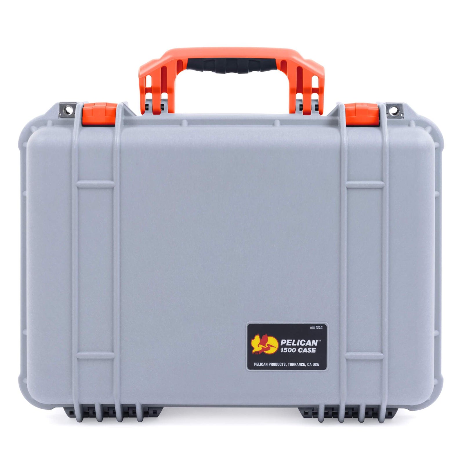 Pelican 1500 Case, Silver with Orange Handle & Latches ColorCase