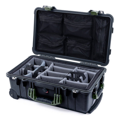 Pelican 1510 Case, Black with OD Green Handles & Latches Gray Padded Microfiber Dividers with Mesh Lid Organizer ColorCase 015100-0170-110-130