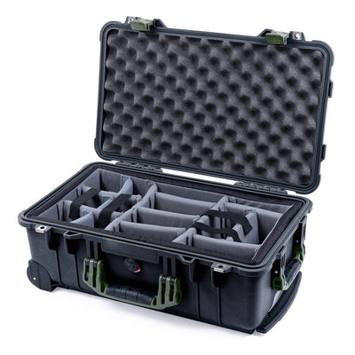 Pelican 1510 Case, Black with OD Green Handles & Latches Gray Padded Microfiber Dividers with Convolute Lid Foam ColorCase 015100-0070-110-130