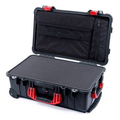 Pelican 1510 Case, Black with Red Handles & Latches Pick & Pluck Foam with Computer Pouch ColorCase 015100-0201-110-320