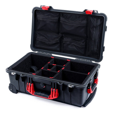 Pelican 1510 Case, Black with Red Handles & Latches TrekPak Divider System with Mesh Lid Organizer ColorCase 015100-0120-110-320