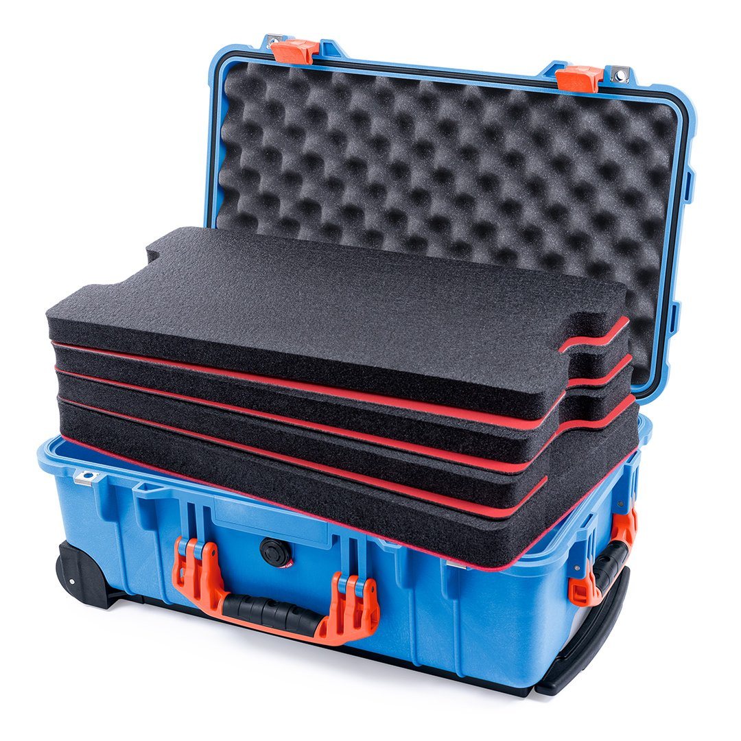 Pelican 1510 Case, Blue with Orange Handles & Latches Custom Tool Kit (4 Foam Inserts with Convolute Lid Foam) ColorCase 015100-0060-120-150