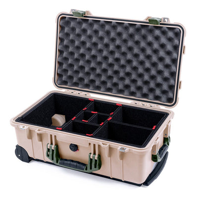 Pelican 1510 Case, Desert Tan with OD Green Handles & Latches TrekPak Divider System with Convolute Lid Foam ColorCase 015100-0020-310-130