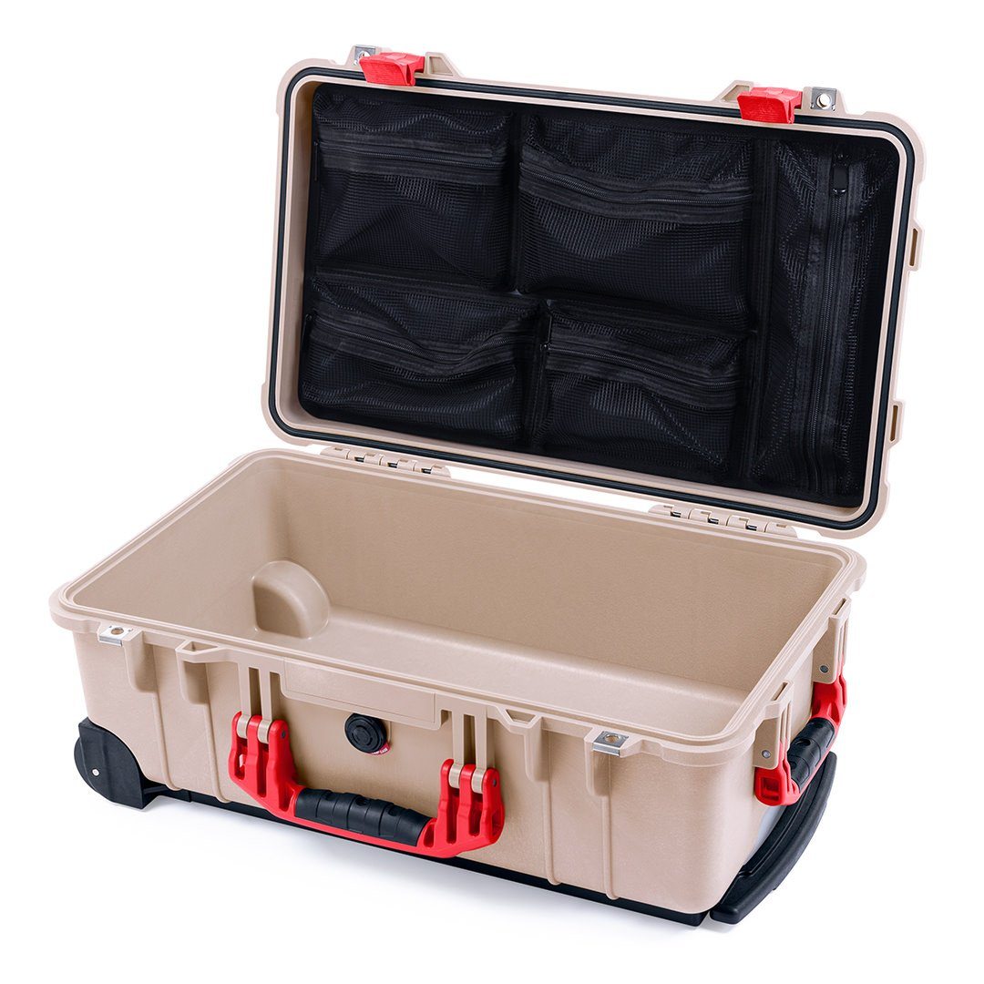 Pelican 1510 Case, Desert Tan with Red Handles & Latches Mesh Lid Organizer Only ColorCase 015100-0100-310-320