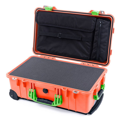 Pelican 1510 Case, Orange with Lime Green Handles & Latches Pick & Pluck Foam with Computer Pouch ColorCase 015100-0201-150-300