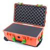 Pelican 1510 Case, Orange with Lime Green Handles & Latches Pick & Pluck Foam with Convolute Lid Foam ColorCase 015100-0001-150-300