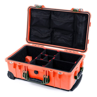 Pelican 1510 Case, Orange with OD Green Handles & Latches TrekPak Divider System with Mesh Lid Organizer ColorCase 015100-0120-150-130