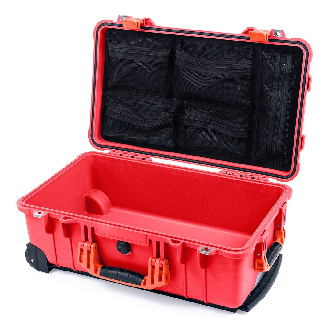 Pelican 1510 Case, Red with Orange Handles & Latches Mesh Lid Organizer Only ColorCase 015100-0100-320-150