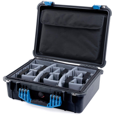 Pelican 1520 Case, Black with Blue Handle & Latches Gray Padded Microfiber Dividers with Computer Pouch ColorCase 015200-0270-110-120
