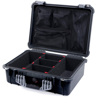 Pelican 1520 Case, Black with Silver Handle & Latches TrekPak Divider System with Mesh Lid Organizer ColorCase 015200-0120-110-180