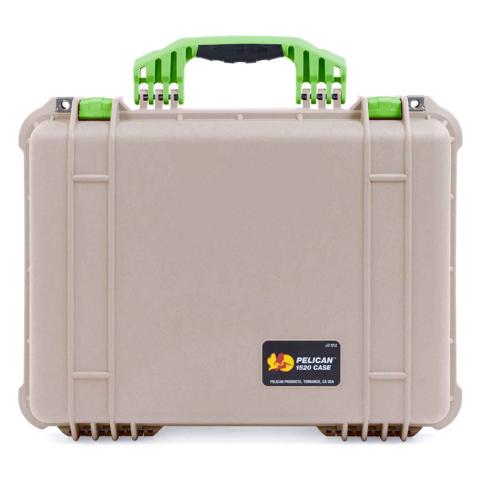 Pelican 1520 Case, Desert Tan with Lime Green Handle & Latches ColorCase