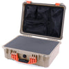 Pelican 1520 Case, Desert Tan with Orange Handle & Latches Pick & Pluck Foam with Mesh Lid Organizer ColorCase 015200-0101-310-150