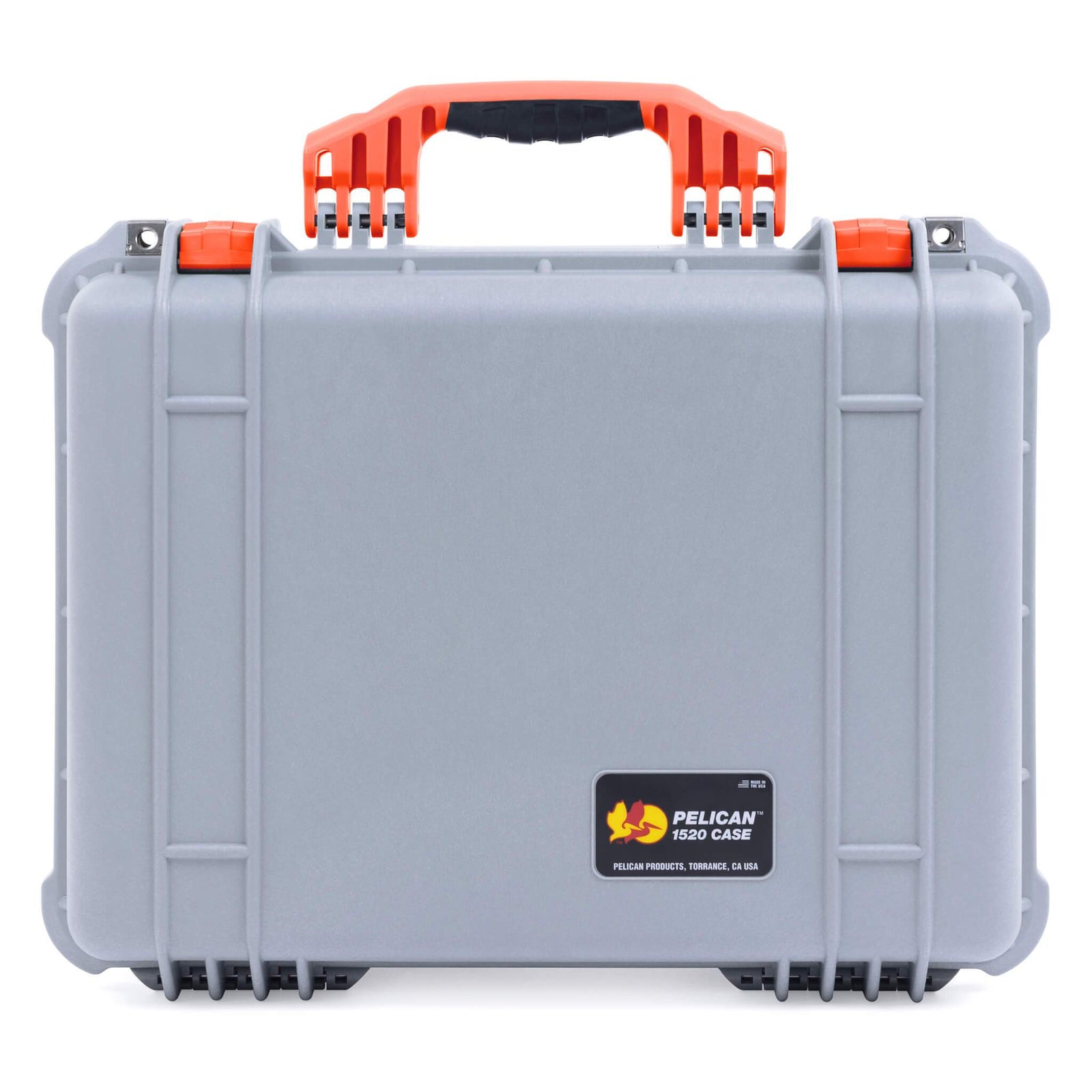 Pelican 1520 Case, Silver with Orange Handle & Latches ColorCase