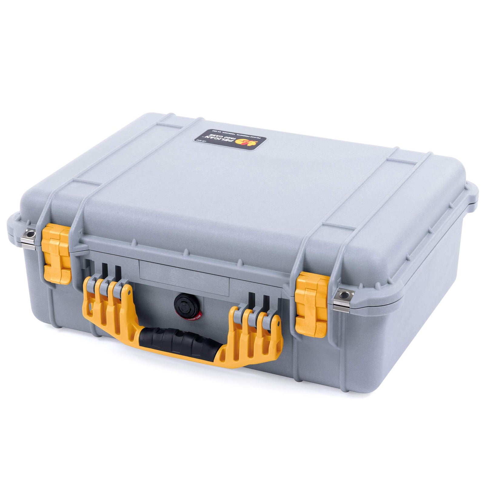 Pelican 1520 Case, Silver with Yellow Handle & Latches ColorCase
