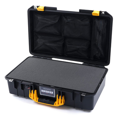 Pelican 1525 Air Case, Black with Yellow Handle & Latches Pick & Pluck Foam with Mesh Lid Organizer ColorCase 015250-0101-110-240