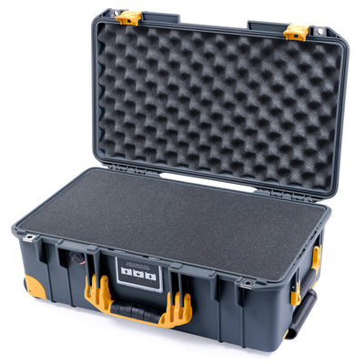 Pelican 1535 Air Case, Charcoal with Yellow Handles, Push-Button Latches & Trolley Pick & Pluck Foam with Convoluted Lid Foam ColorCase 015350-0001-520-240-240