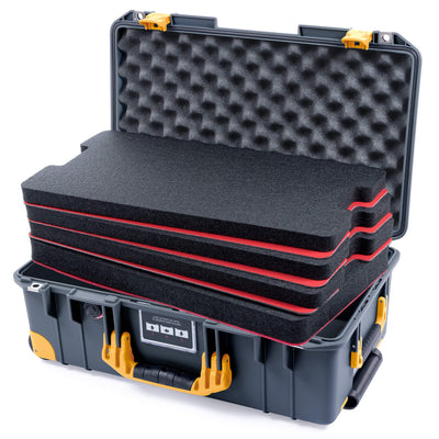 Pelican 1535 Air Case, Charcoal with Yellow Handles, Push-Button Latches & Trolley Custom Tool Kit (4 Foam Inserts with Convoluted Lid Foam) ColorCase 015350-0060-520-240-240