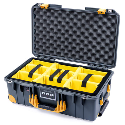 Pelican 1535 Air Case, Charcoal with Yellow Handles, Push-Button Latches & Trolley Yellow Padded Microfiber Dividers with Convoluted Lid Foam ColorCase 015350-0010-520-240-240