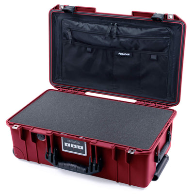 Pelican 1535 Air Case, Oxblood with Black Handles & Push-Button Latches Pick & Pluck Foam with Combo-Pouch Lid Organizer ColorCase 015350-0301-510-110-510
