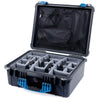 Pelican 1550 Case, Black with Blue Handle & Latches Gray Padded Microfiber Dividers with Mesh Lid Organizer ColorCase 015500-0170-110-120