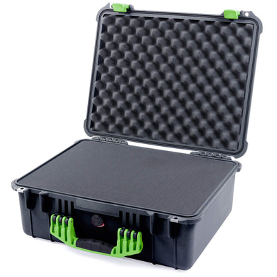 Pelican 1550 Case, Black with Lime Green Handle & Latches Pick & Pluck Foam with Convolute Lid Foam ColorCase 015500-0001-110-300