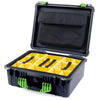 Pelican 1550 Case, Black with Lime Green Handle & Latches Yellow Padded Microfiber Dividers with Computer Pouch ColorCase 015500-0210-110-300