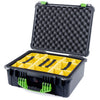 Pelican 1550 Case, Black with Lime Green Handle & Latches Yellow Padded Microfiber Dividers with Convolute Lid Foam ColorCase 015500-0010-110-300