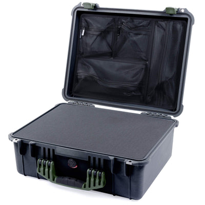Pelican 1550 Case, Black with OD Green Handle & Latches Pick & Pluck Foam with Mesh Lid Organizer ColorCase 015500-0101-110-130