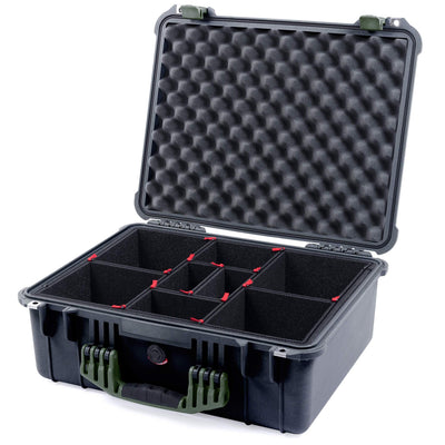 Pelican 1550 Case, Black with OD Green Handle & Latches TrekPak Divider System with Convolute Lid Foam ColorCase 015500-0020-110-130