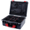 Pelican 1550 Case, Black with Red Handle & Latches TrekPak Divider System with Mesh Lid Organizer ColorCase 015500-0120-110-320