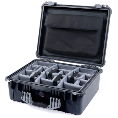Pelican 1550 Case, Black with Silver Handle & Latches Gray Padded Microfiber Dividers with Computer Pouch ColorCase 015500-0270-110-180