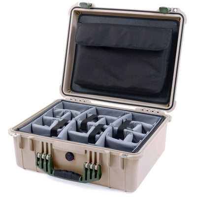 Pelican 1550 Case, Desert Tan with OD Green Handle & Latches Gray Padded Microfiber Dividers with Computer Pouch ColorCase 015500-0270-310-130