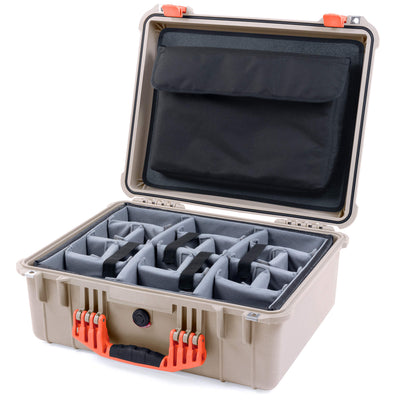 Pelican 1550 Case, Desert Tan with Orange Handle & Latches Gray Padded Microfiber Dividers with Computer Pouch ColorCase 015500-0270-310-150
