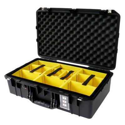 Pelican 1555 Air Case, Black Yellow Padded Microfiber Dividers with Convolute Lid Foam ColorCase 015550-0010-110-110