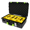 Pelican 1555 Air Case, Black with Lime Green Handle & Latches Yellow Padded Microfiber Dividers with Convolute Lid Foam ColorCase 015550-0010-110-300